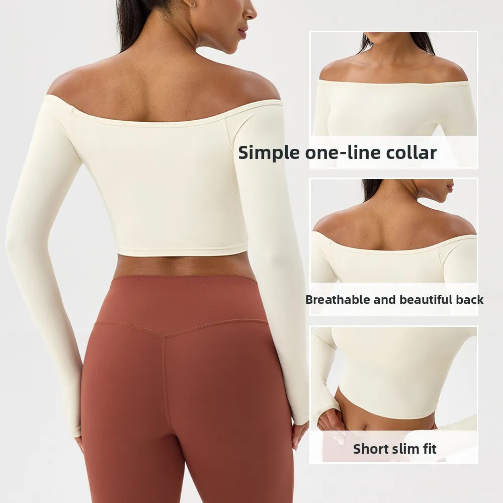 Yoga long-sleeved T-shirt women's one-shoulder