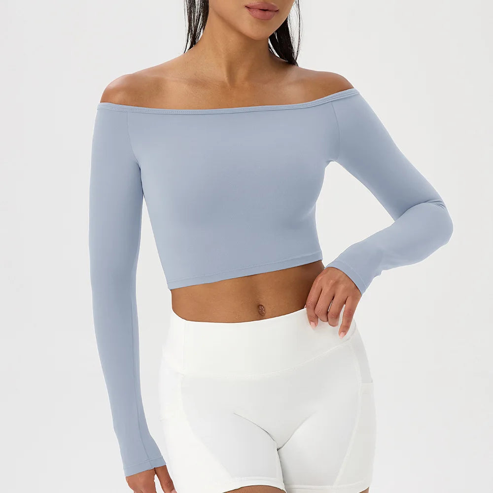 Yoga long-sleeved T-shirt women's one-shoulder