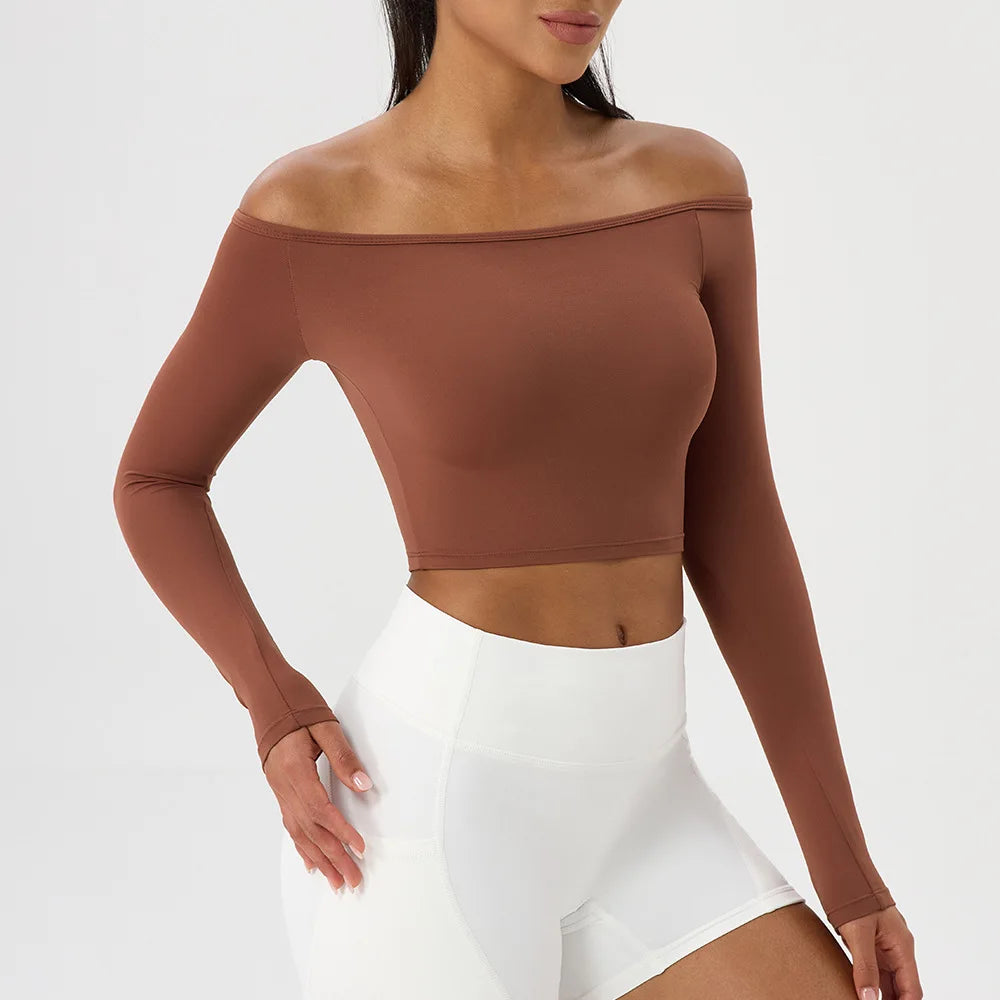 Yoga long-sleeved T-shirt women's one-shoulder