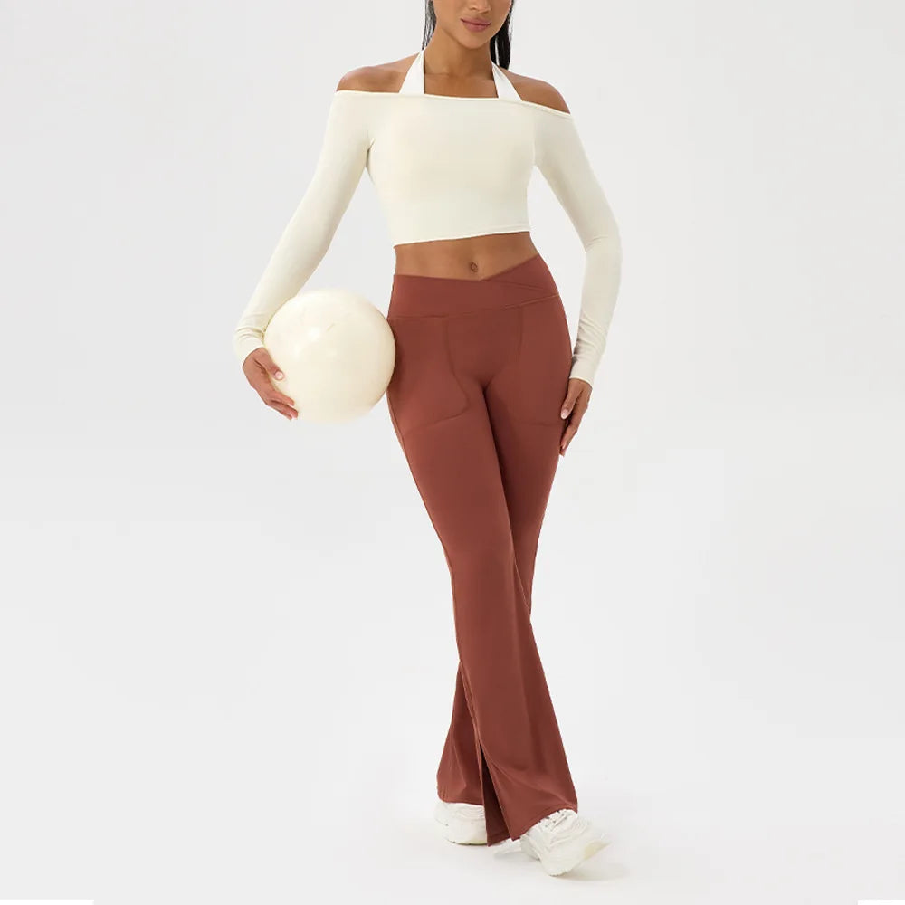 Yoga long-sleeved T-shirt women's one-shoulder